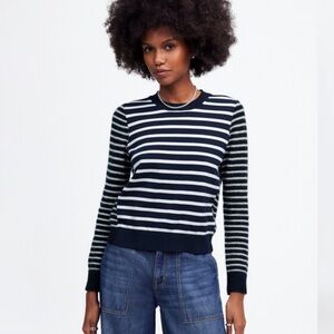 Madewell Women’s Mixed-Yarn Striped Sweater in Navy and White Size Large